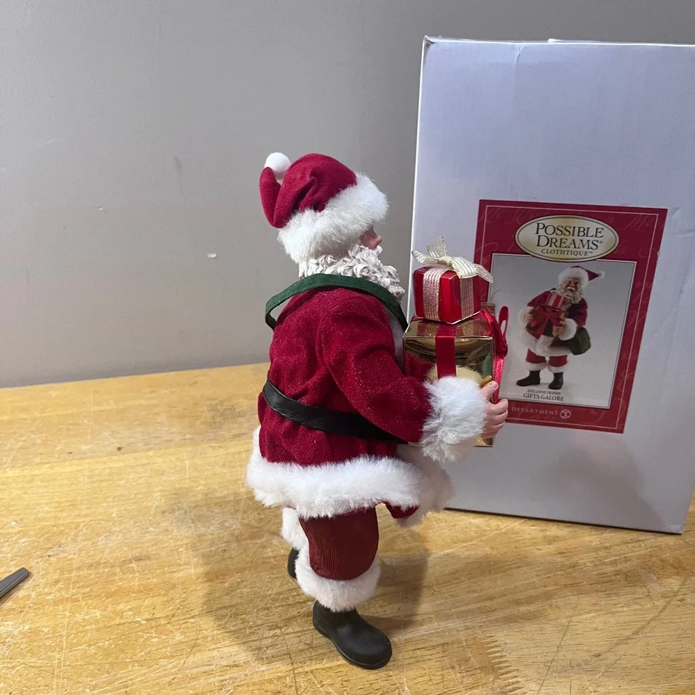 Vtg Possible Dreams Clothtique Santa Gifts Galore Dept 56 Figurine Red Gold Box